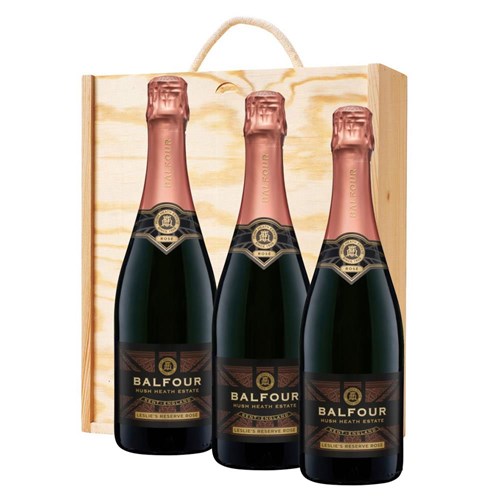 Balfour Leslies Reserve Rose English Sparkling 75cl Treble Pine Wooden Gift Boxed (3x75cl)